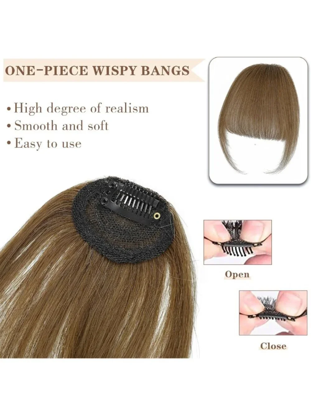 100% Human Hair Clip-In Bangs for Women | Wispy Honey Brown Fringe, Easy to